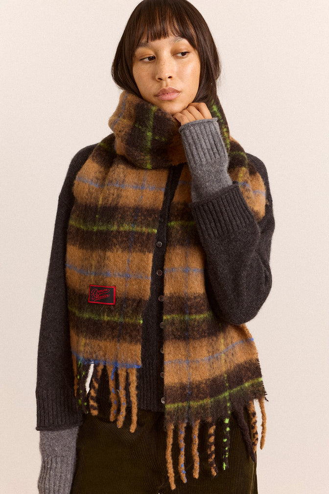 DM Fluffy Scarf - Tan Check