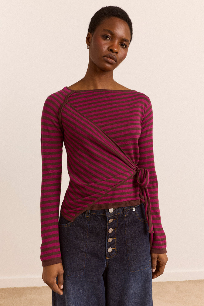 Hannie Sheer Tie Jumper - Stripe