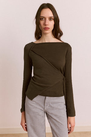 Hannie Wrap Tie Knitted Top - Olive