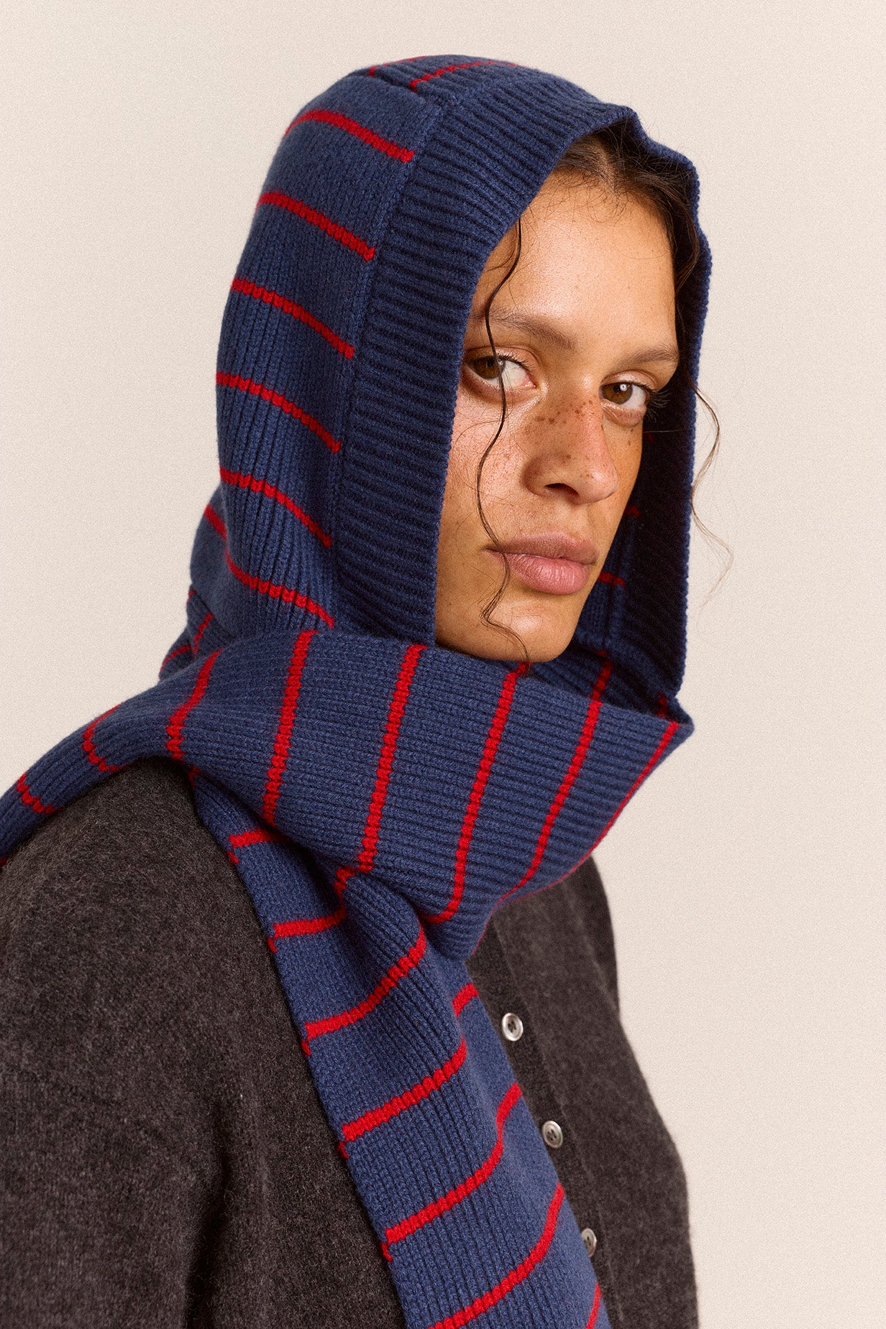 Merino Wool Hooded Scarf - Blue Stripe – Damson Madder