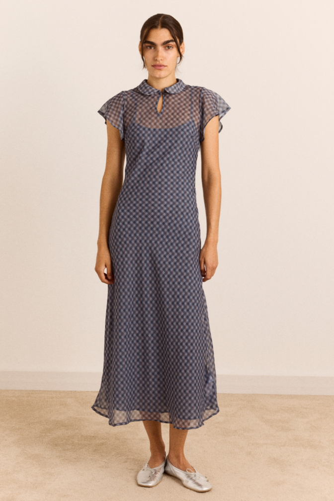 Hudson Midi Dress - Blue Grey Gingham