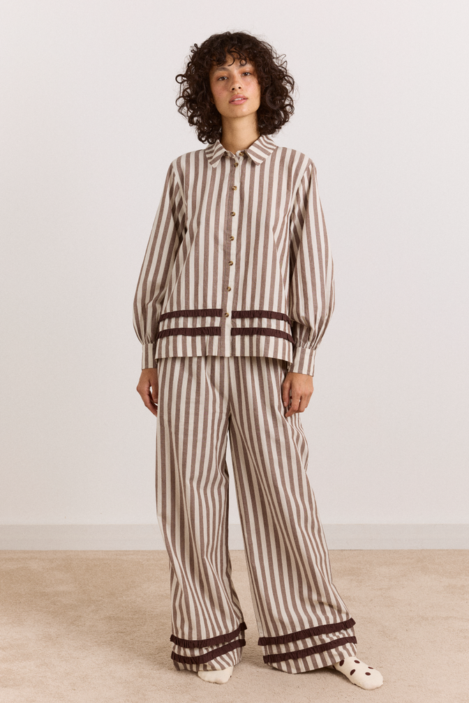 Izzy Pyjama Set - Choc Ecru Stripe