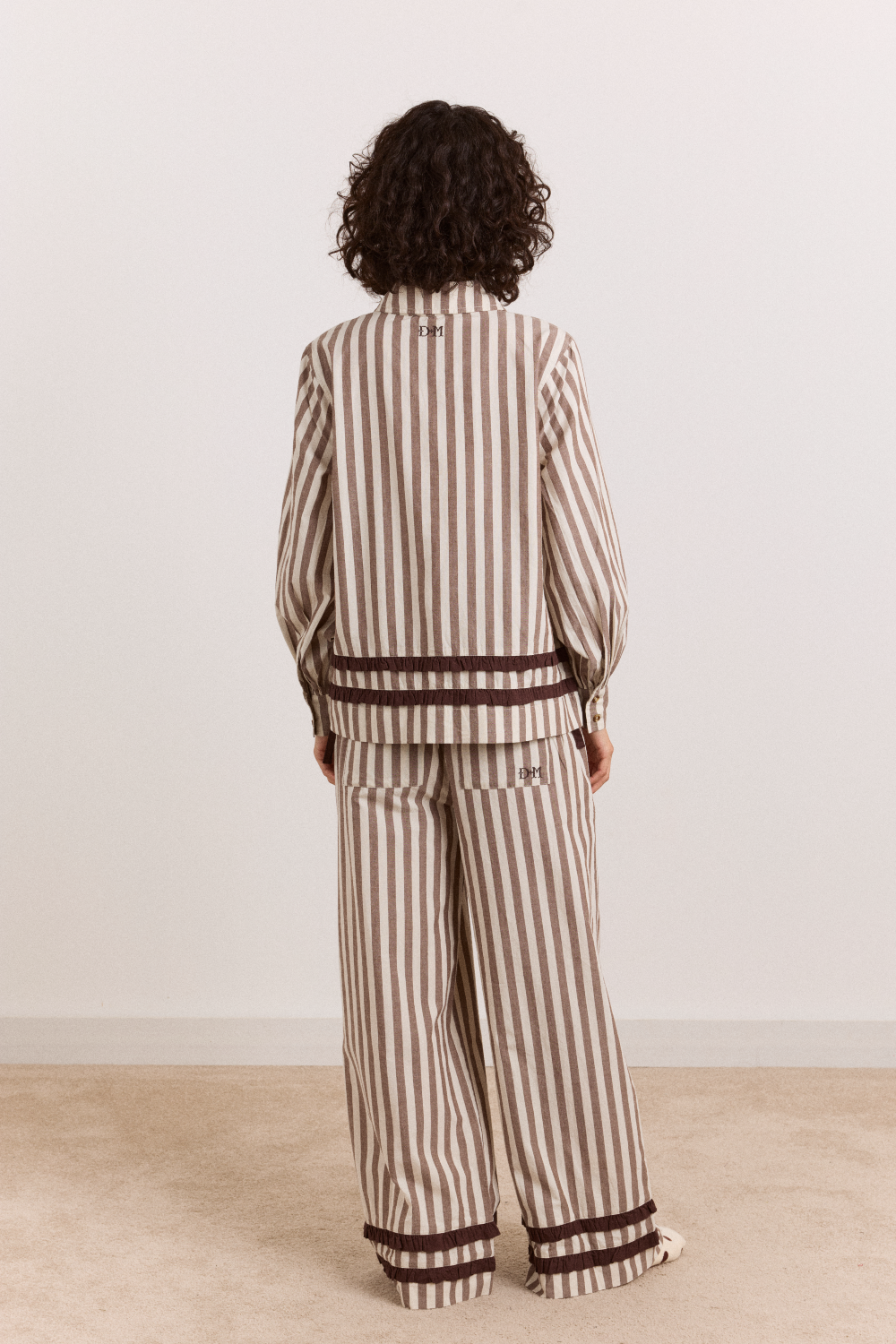 Izzy Pyjama Set - Choc Ecru Stripe