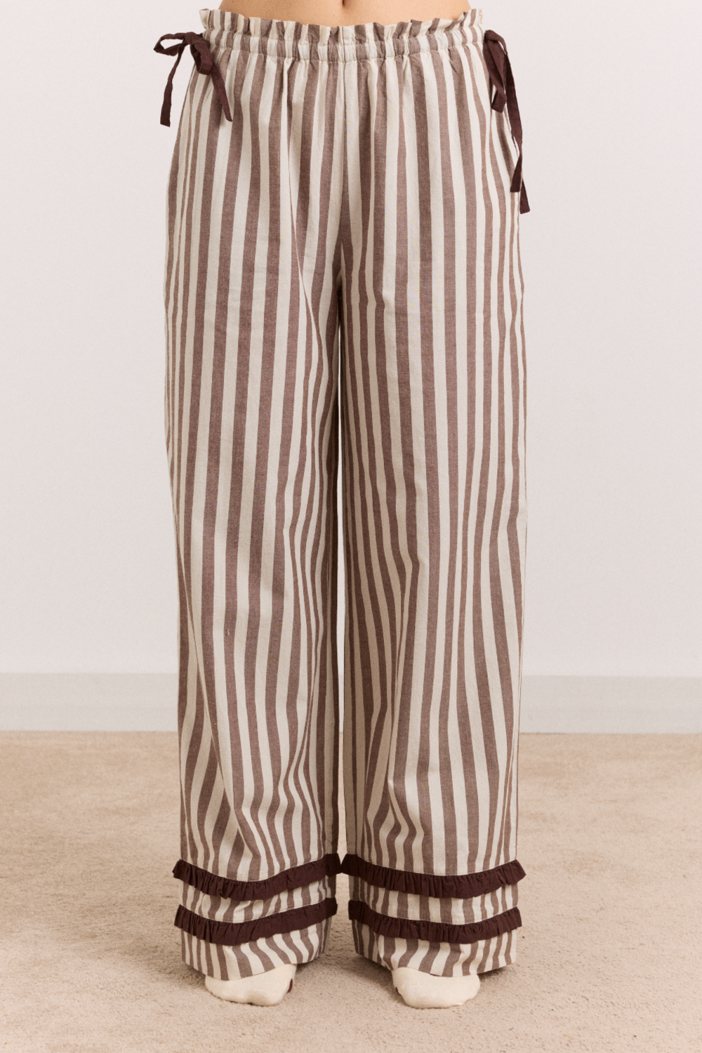 Izzy Pyjama Set - Choc Ecru Stripe