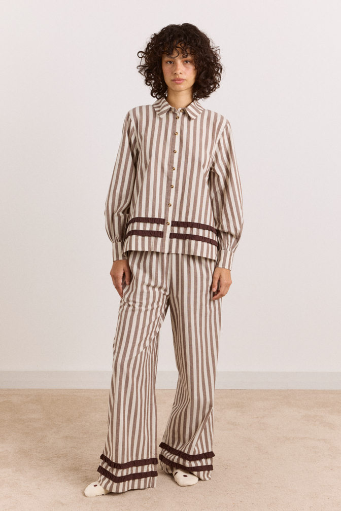 Izzy Pyjama Set - Choc Ecru Stripe