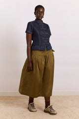 josie midi skirt - olive cotton satin
