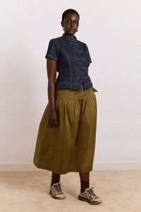 Josie Midi Skirt - Olive Cotton Satin