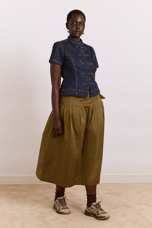 Josie Midi Skirt - Olive Cotton Satin