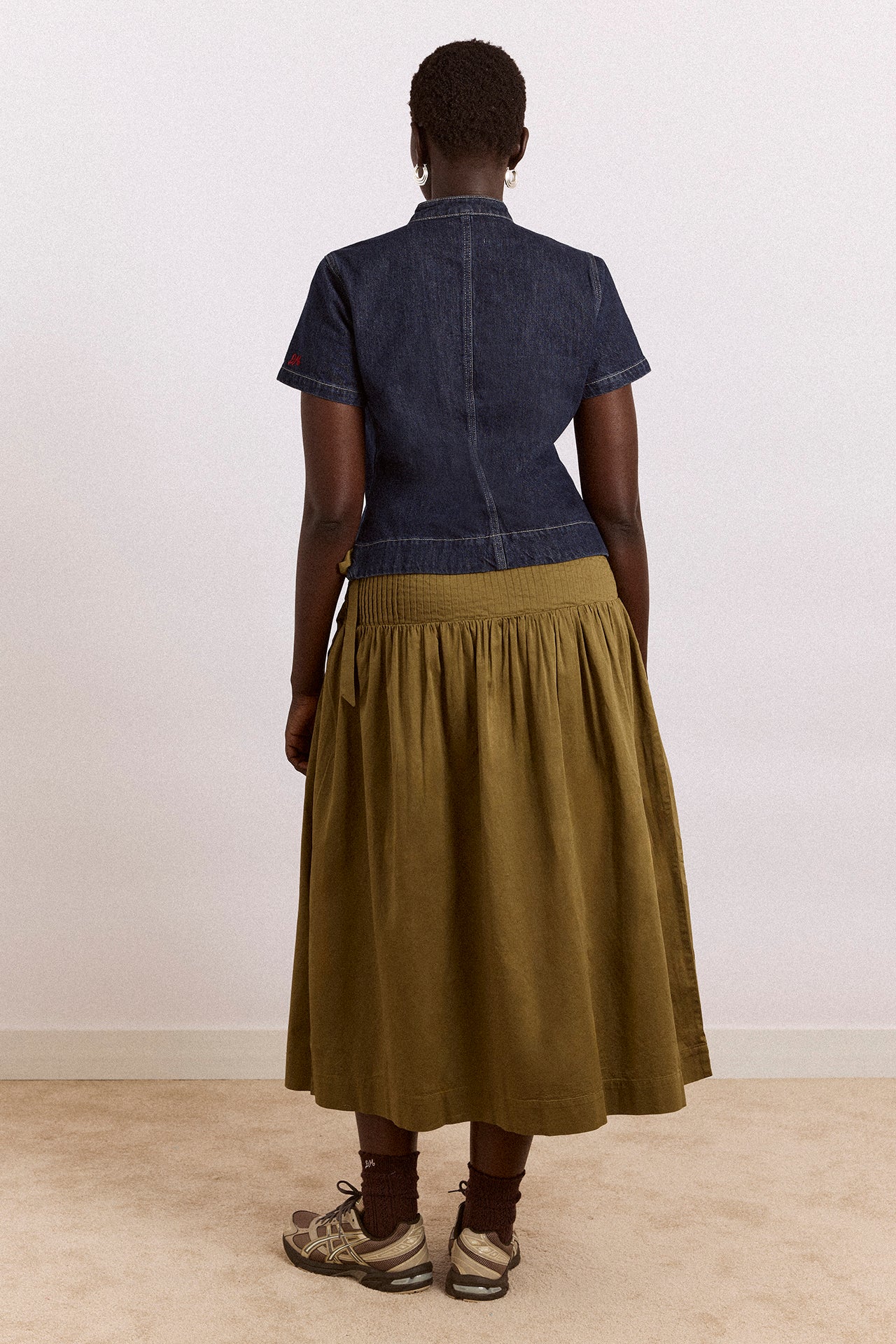 Josie Midi Skirt - Olive Cotton Satin – Damson Madder