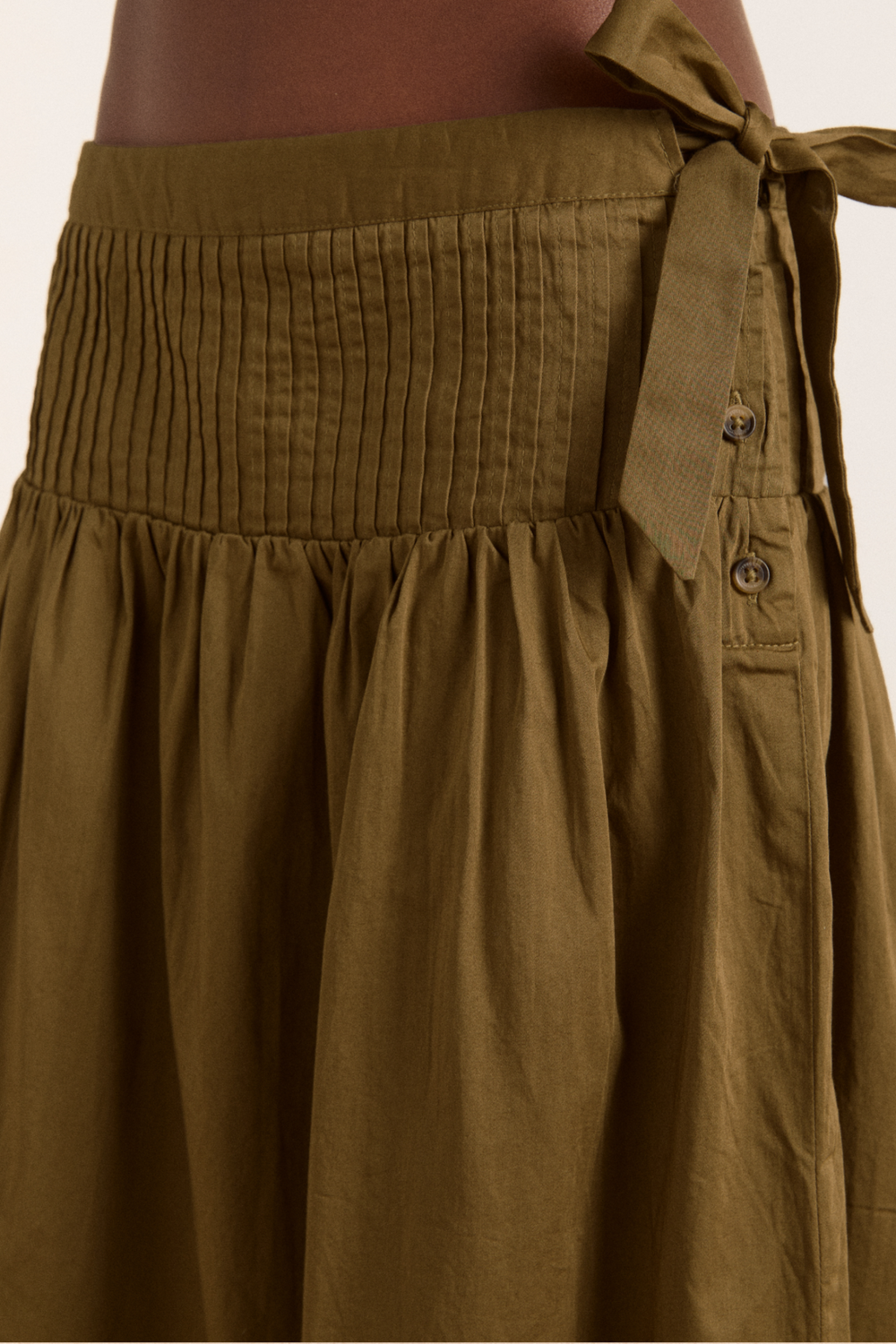 josie midi skirt - olive cotton satin