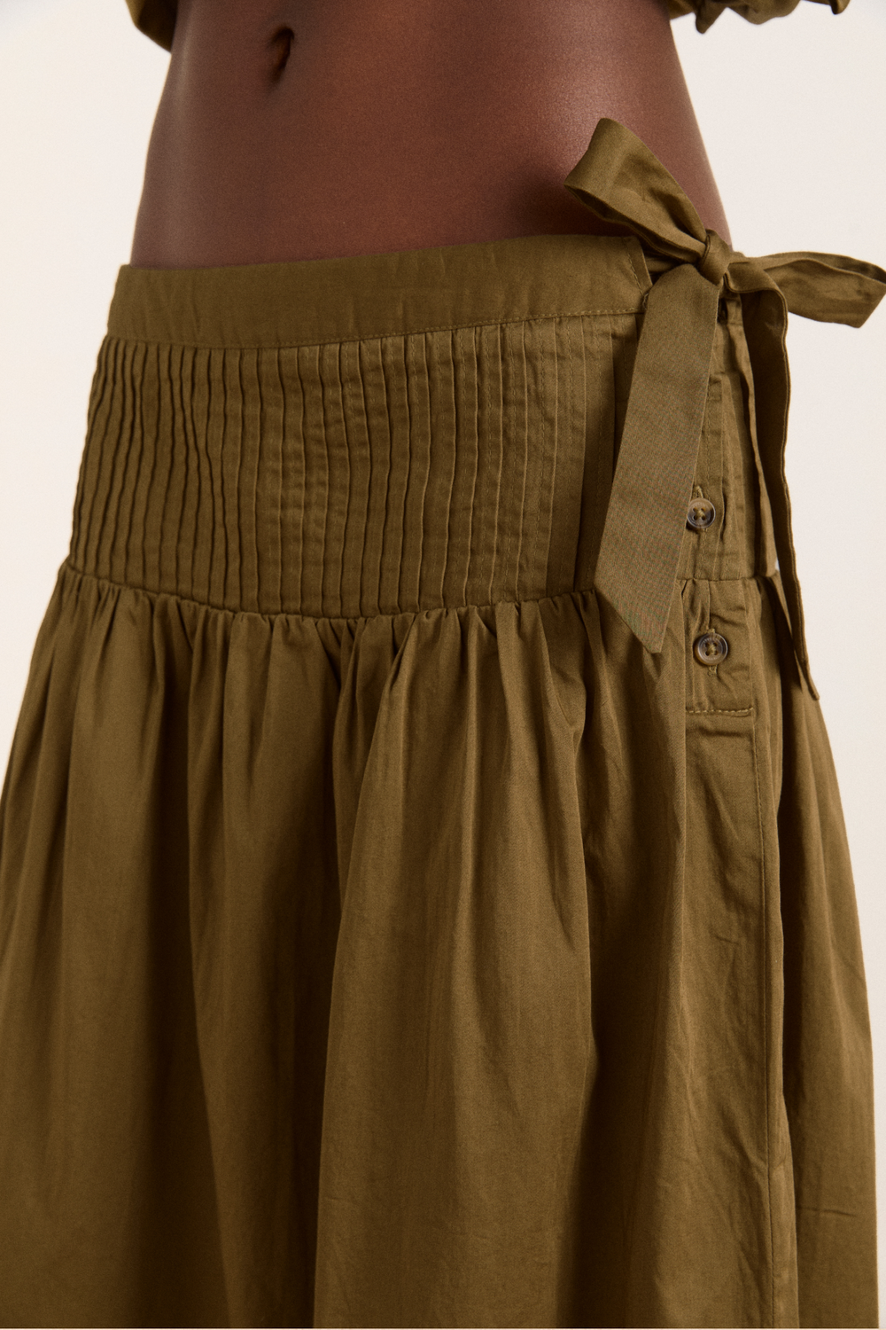josie midi skirt - olive cotton satin