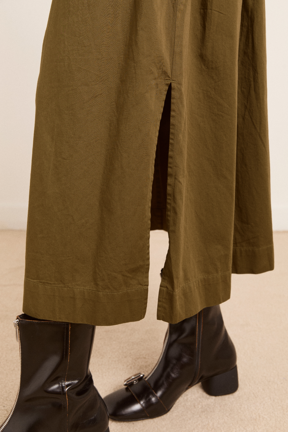 josie midi skirt - olive cotton satin
