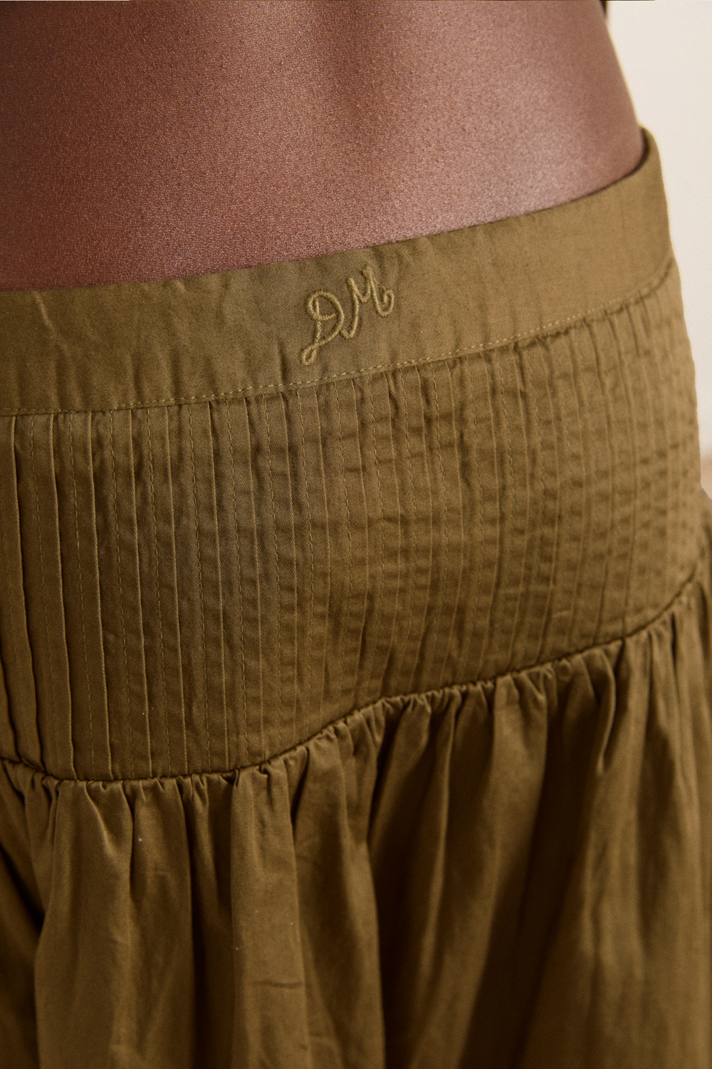 josie midi skirt - olive cotton satin