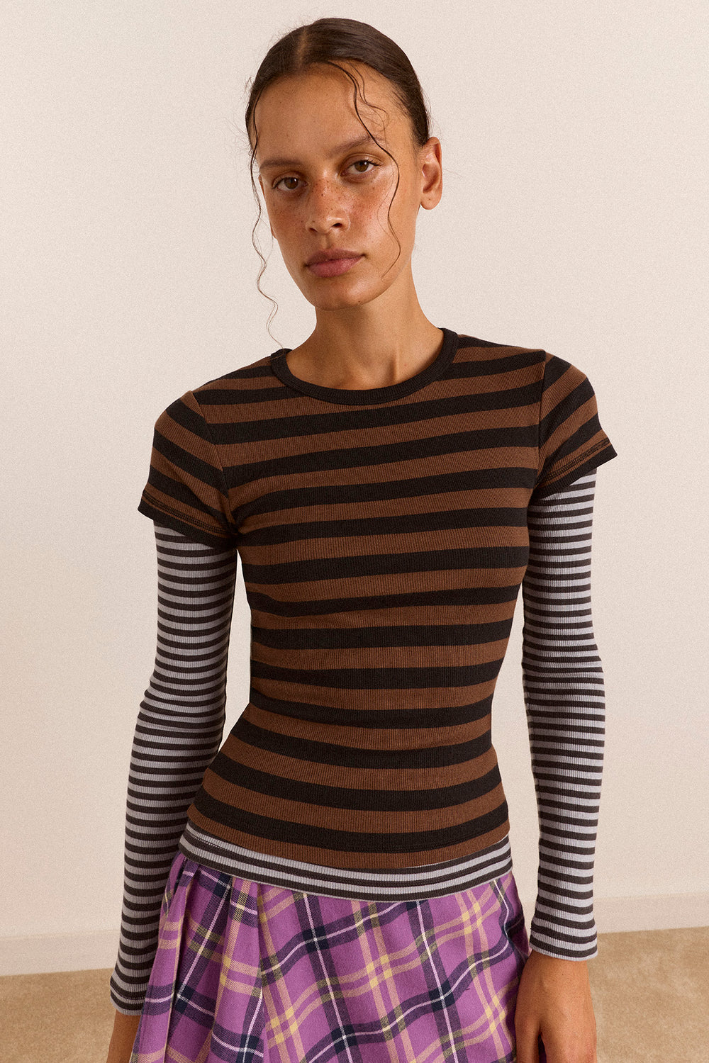 Malia Short Sleeve Over Long Sleeve - Stripe