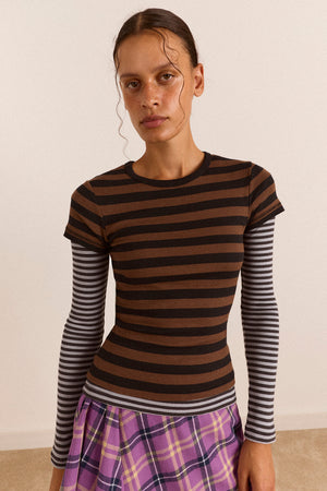 Malia Short Sleeve Over Long Sleeve - Stripe