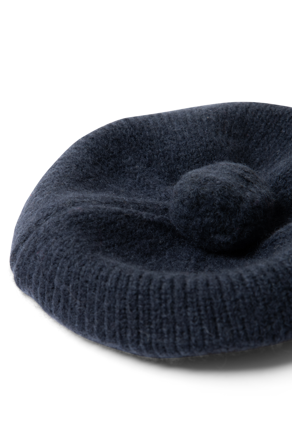 Knitted Pom Pom Beret - Navy