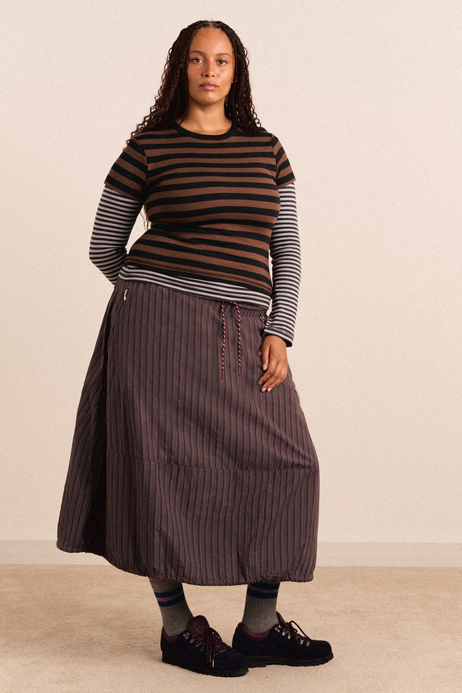 Lainey Midi Skirt - Merlot Stripe