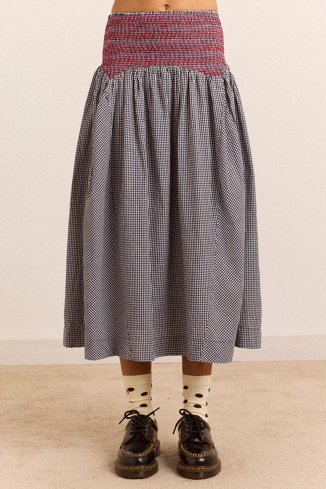 Layla Midi Skirt - Black & White Gingham