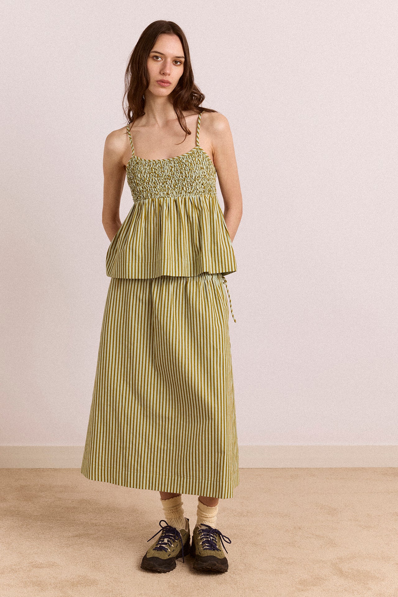 Dinah Cami - Green Stripe – Damson Madder