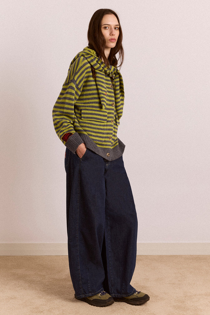 anouk cardigan with removable hood - olive/grey