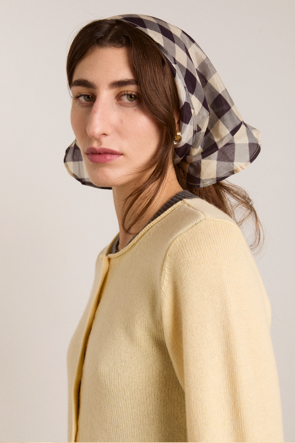 Sheer Triangle Headscarf - Butter Gingham – Damson Madder Sheer Triangle Headscarf - Butter Gingham – Damson Madder