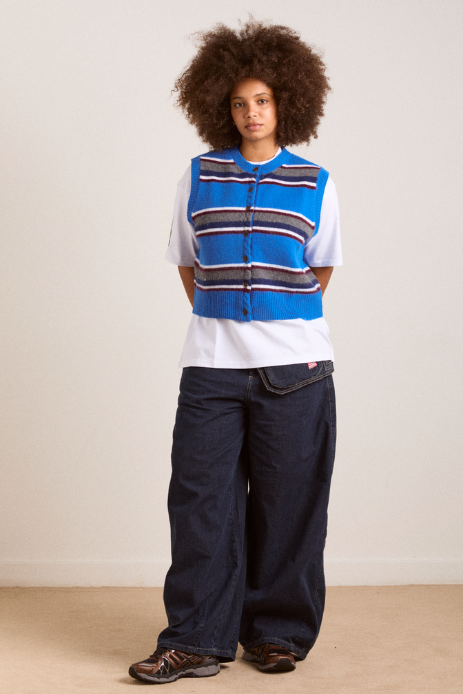 sofie merino wool vest - blue stripe