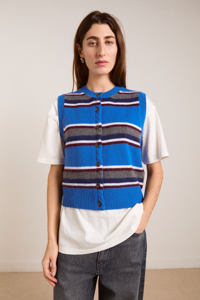 sofie merino wool vest - blue stripe – Damson Madder
