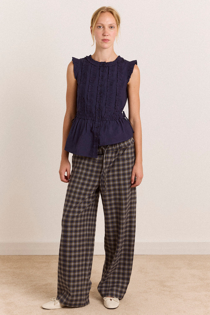 Leighton Ruffle Blouse - Navy