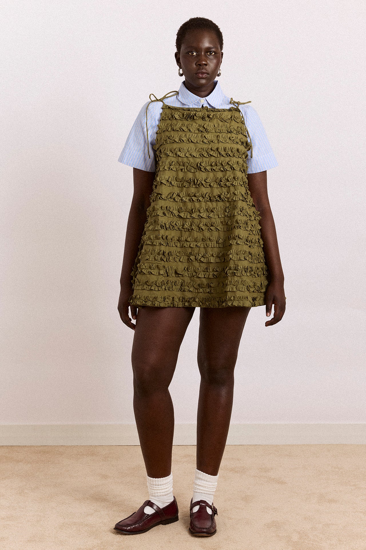 Leili Ruffle Mini Dress- Olive – Damson Madder