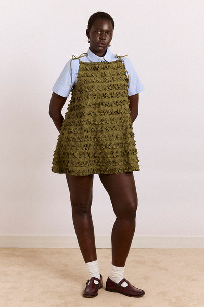 Leili Ruffle Mini Dress- Olive – Damson Madder