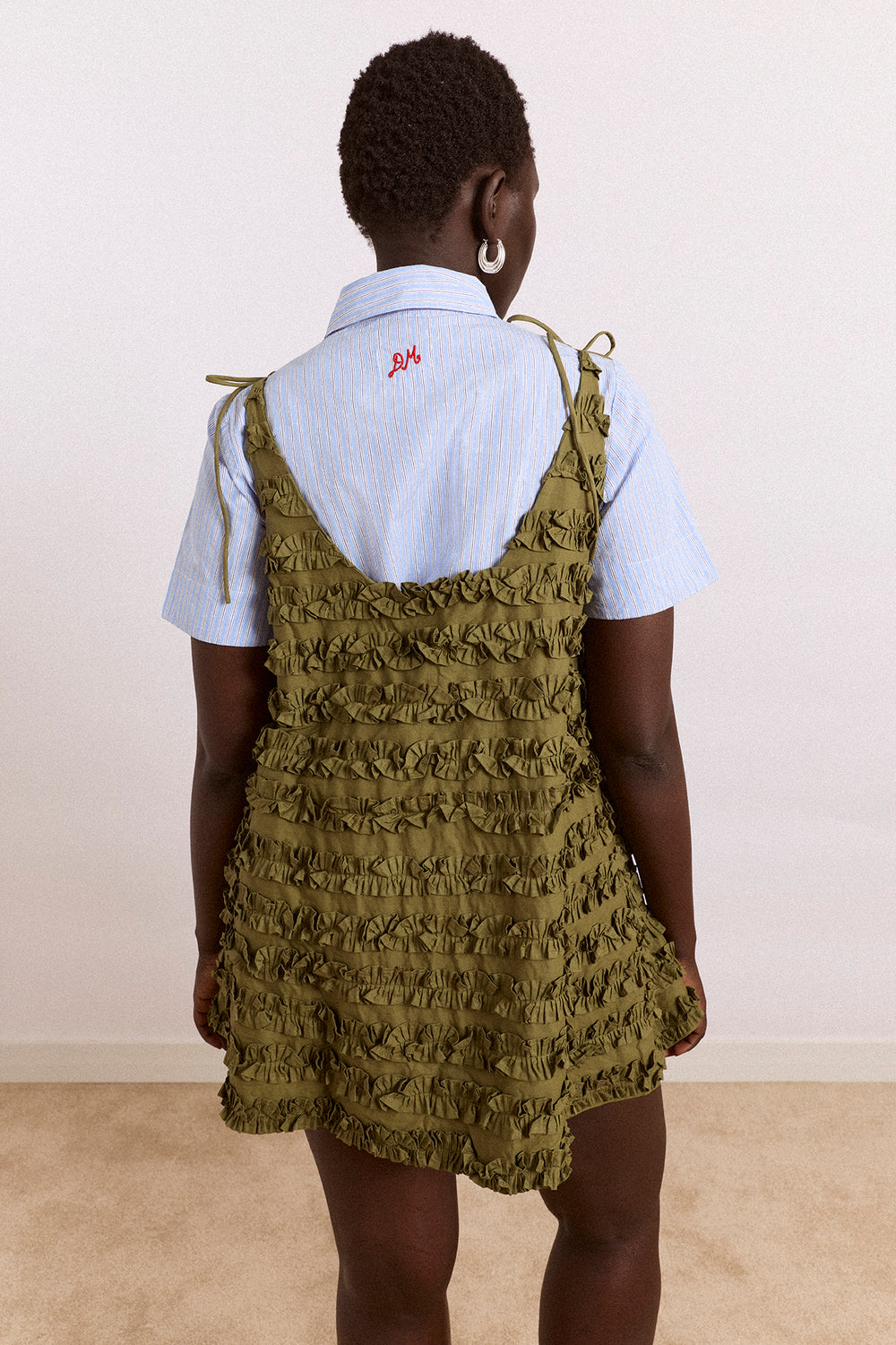 Leili Ruffle Mini Dress- Olive – Damson Madder