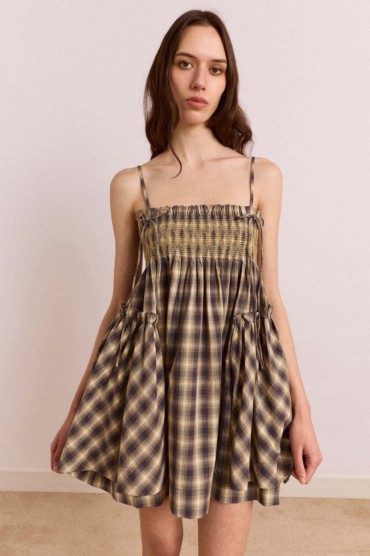Lilo Mini Dress - Cardamon Check – Damson Madder