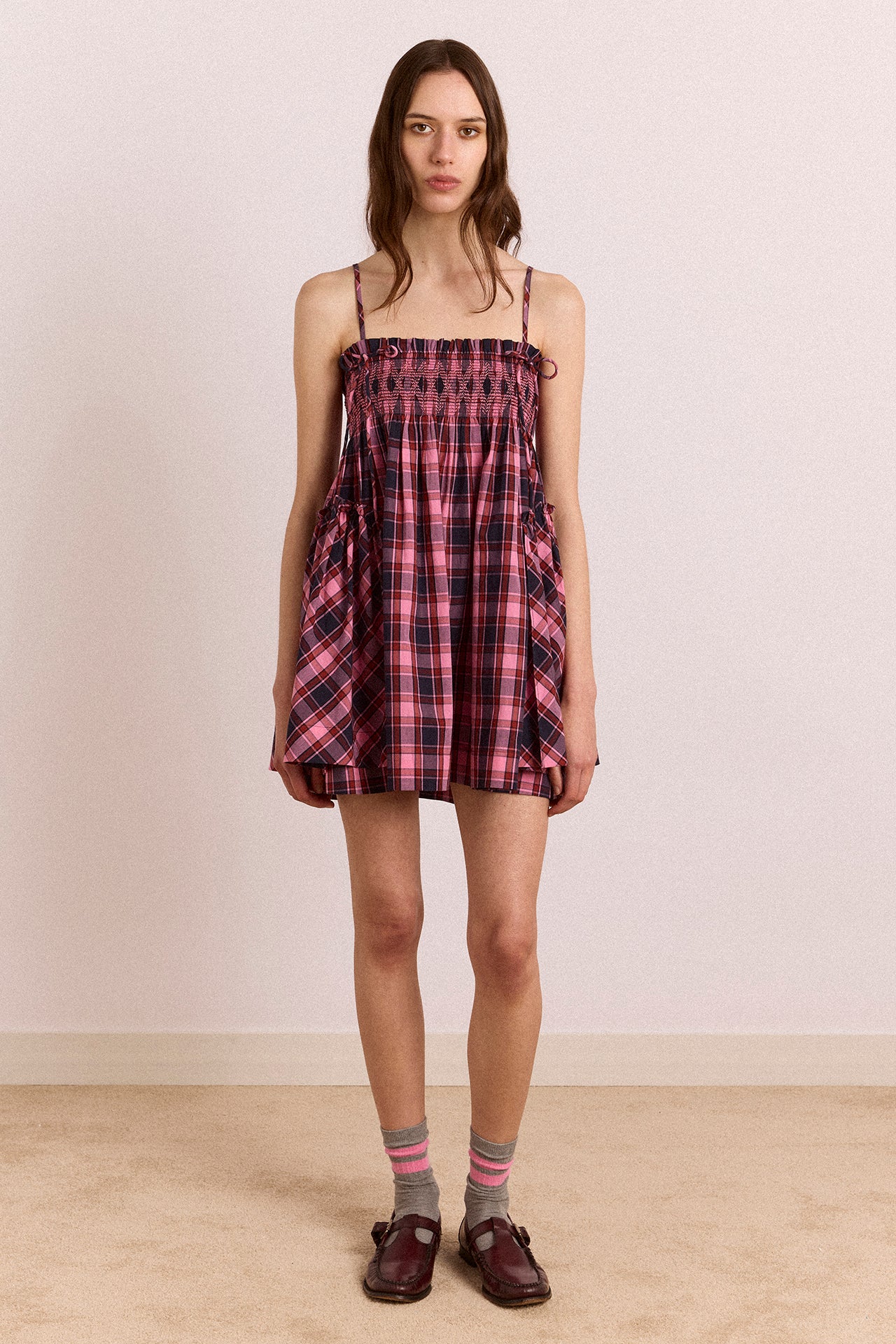 Lilo Mini Dress - Magenta Check – Damson Madder