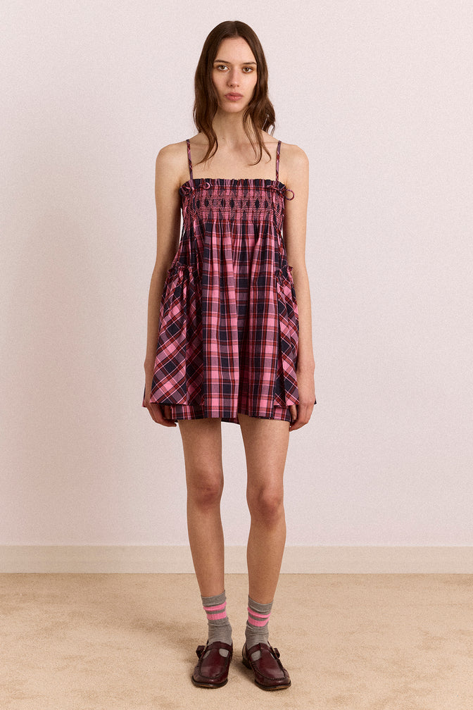 Lilo Mini Dress - Magenta Check
