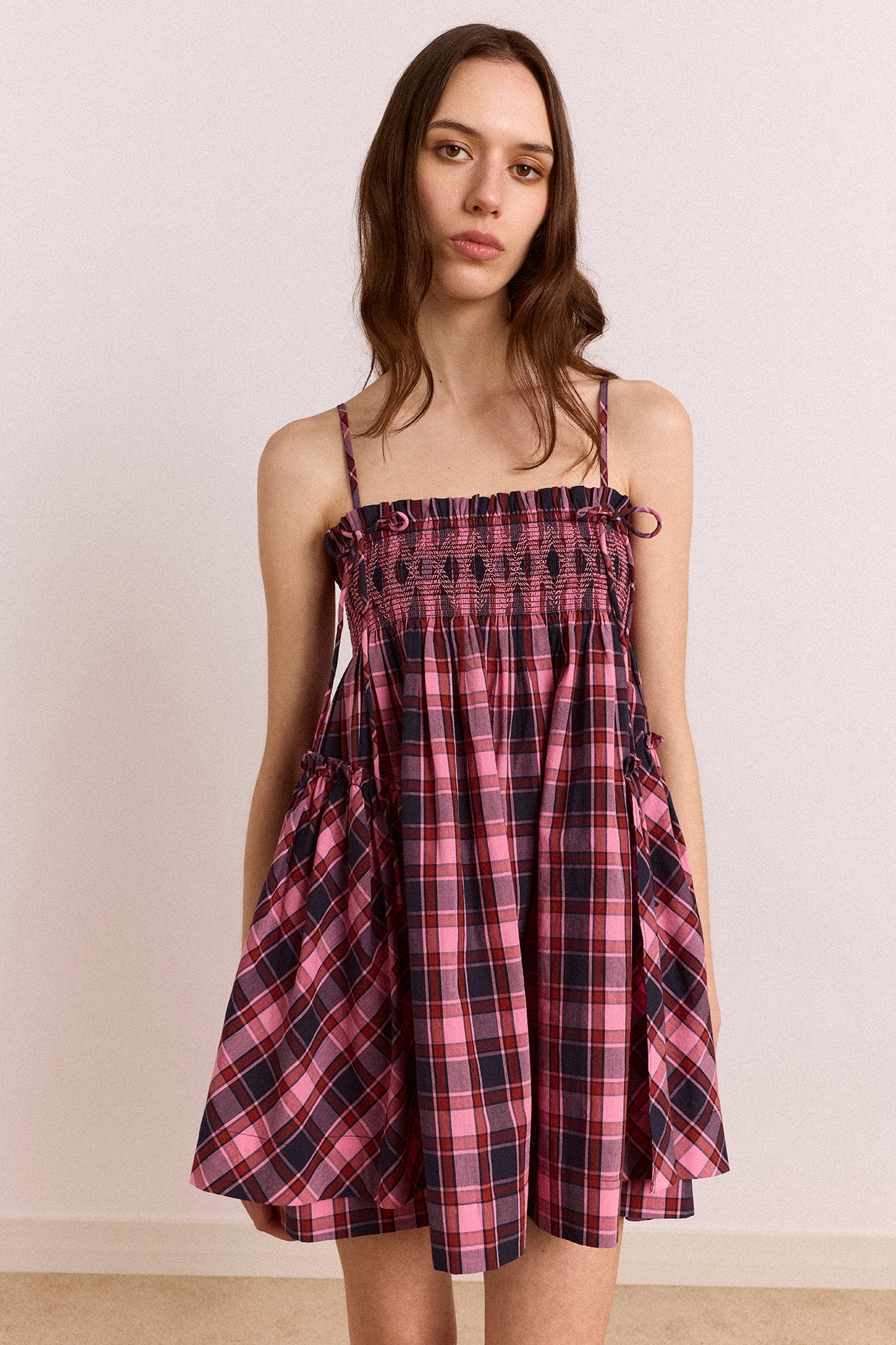 Lilo Mini Dress - Magenta Check – Damson Madder