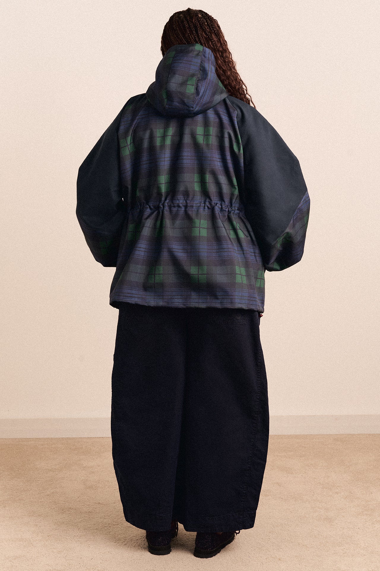 Navy Check Rain Coat | Cinched Waist Rain Jacket – Damson Madder