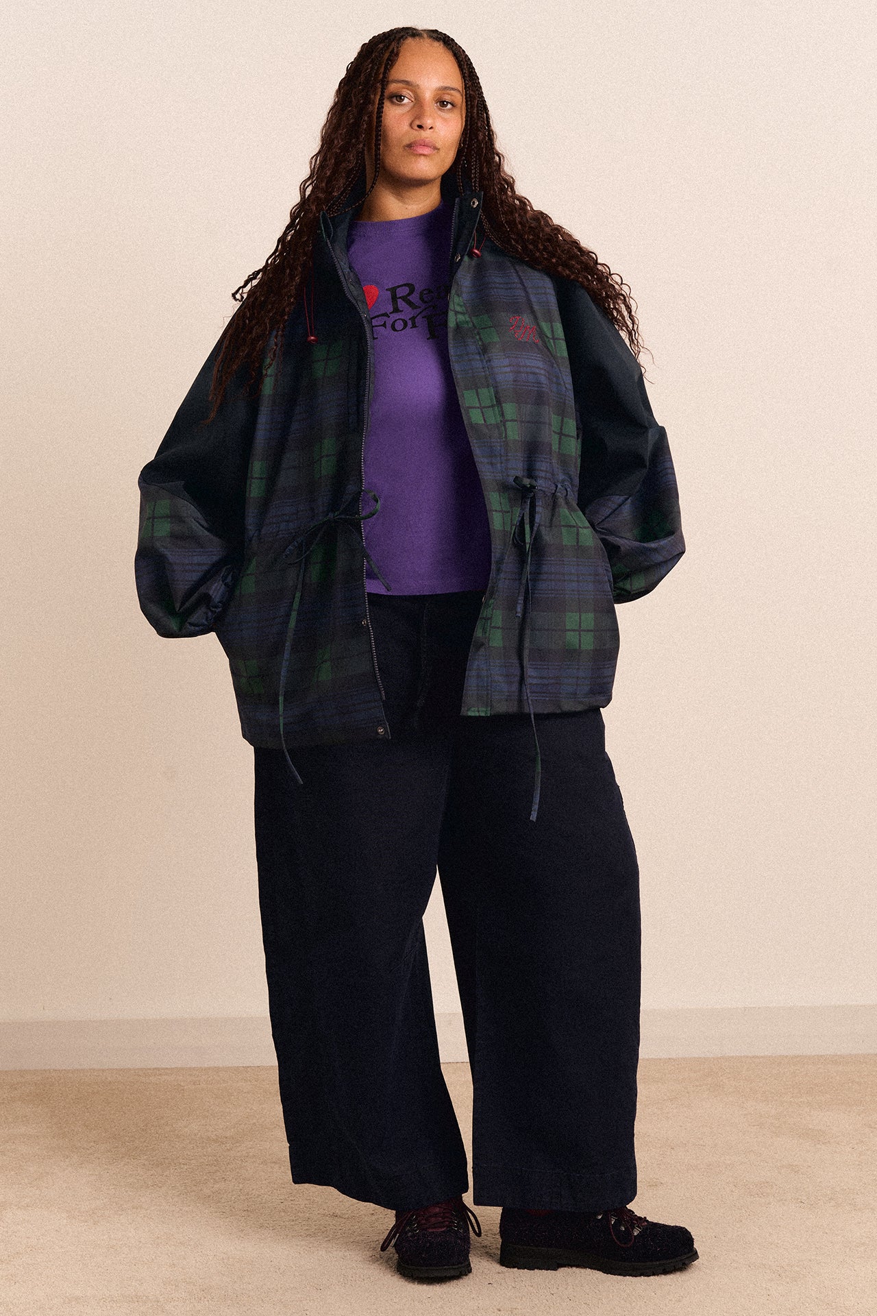 Navy Check Rain Coat | Cinched Waist Rain Jacket – Damson Madder