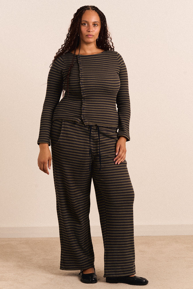 Lizzie Long Sleeve Top - Green/Grey Stripe