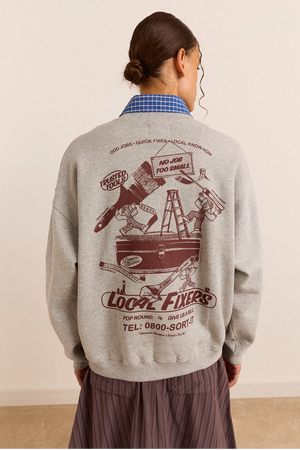 Local Fixers Graphic Sweat - Grey Marl