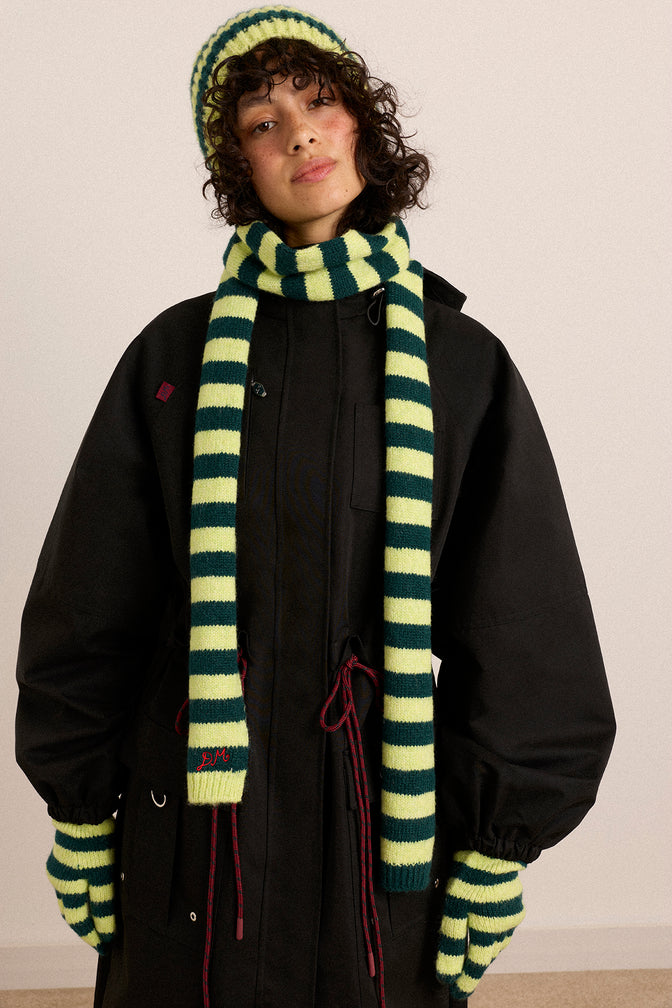 Knitted Skinny Scarf - Green Stripe