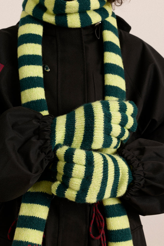 Long Gloves - Green Stripe