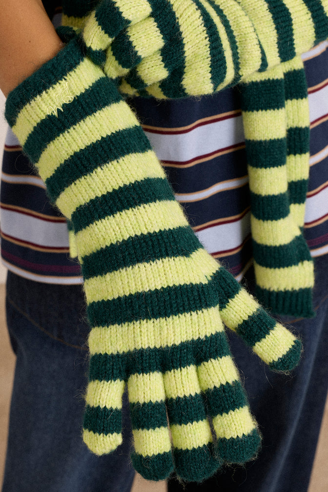 Long Gloves - Green Stripe