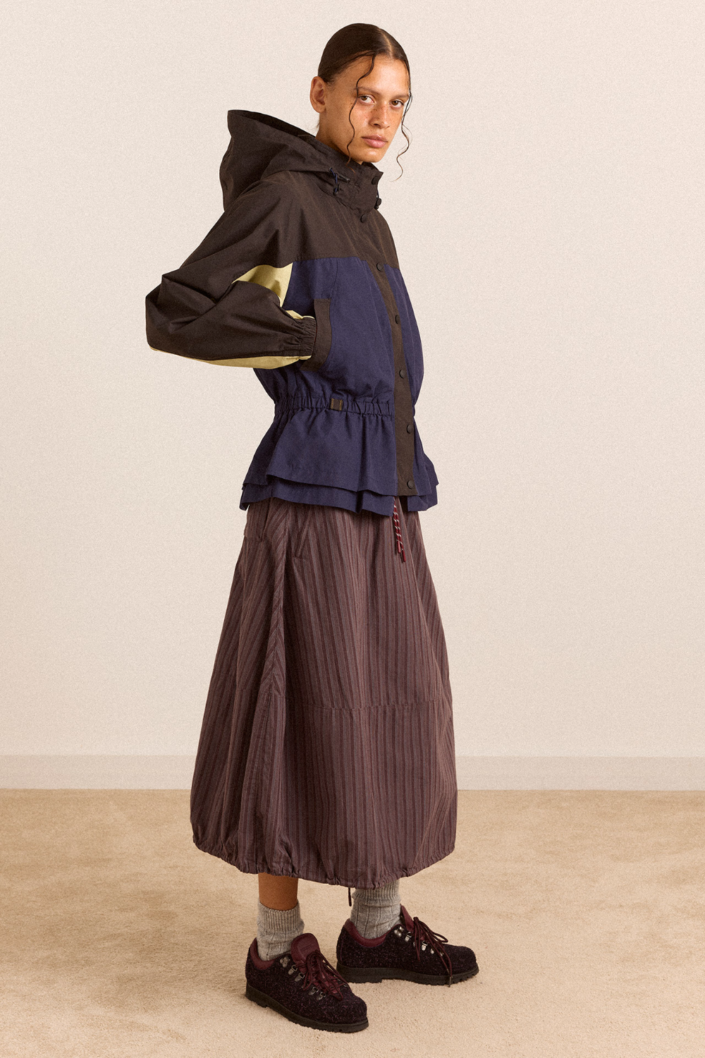 Lainey Midi Skirt - Merlot Stripe