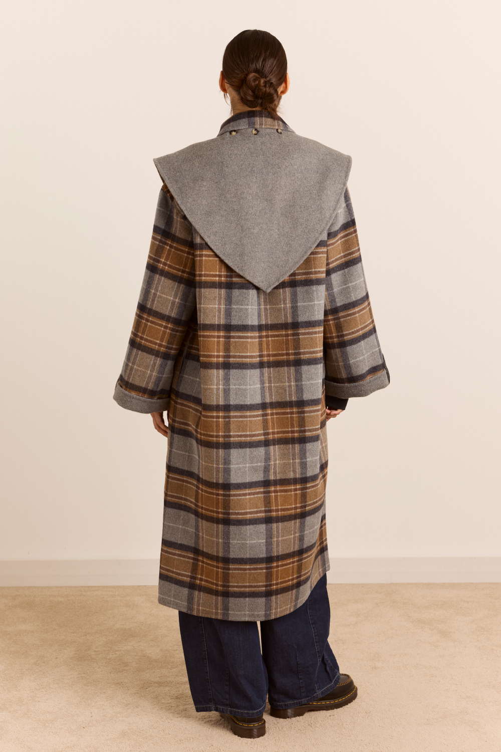 Reversible Wool Long Jerry  Coat -Swift Grey Check
