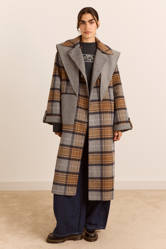 Reversible Wool Blend Jerry Coat - Grey Check