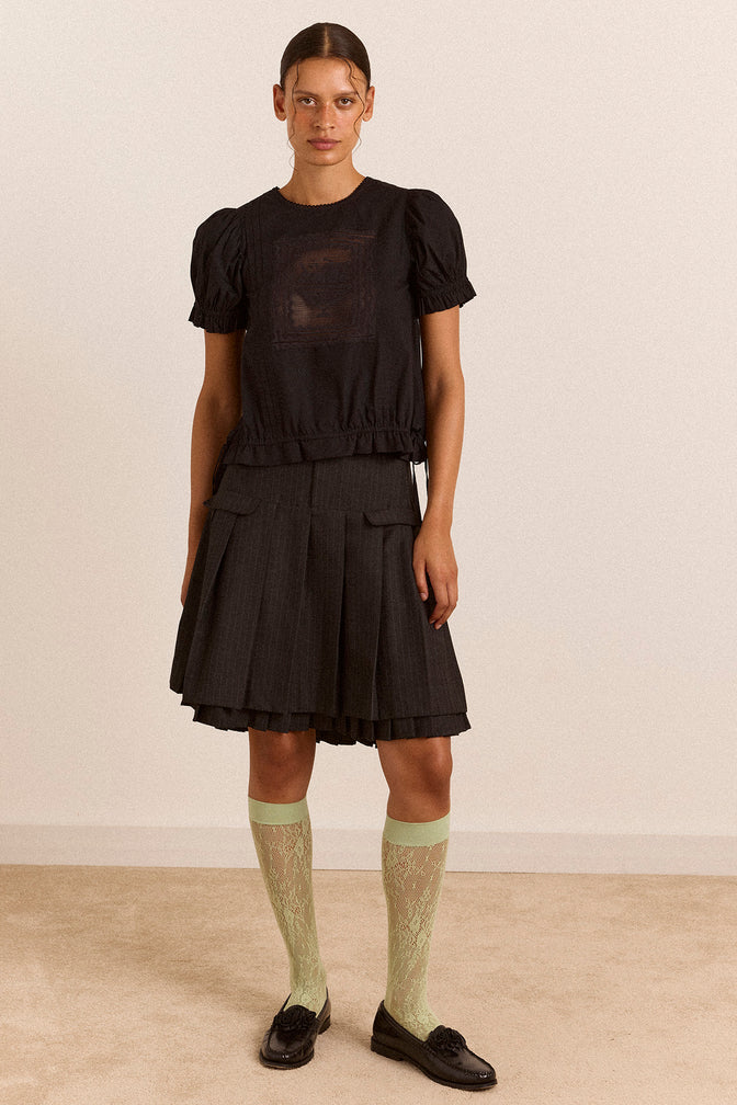 Mabel Lace Insert Blouse - Black