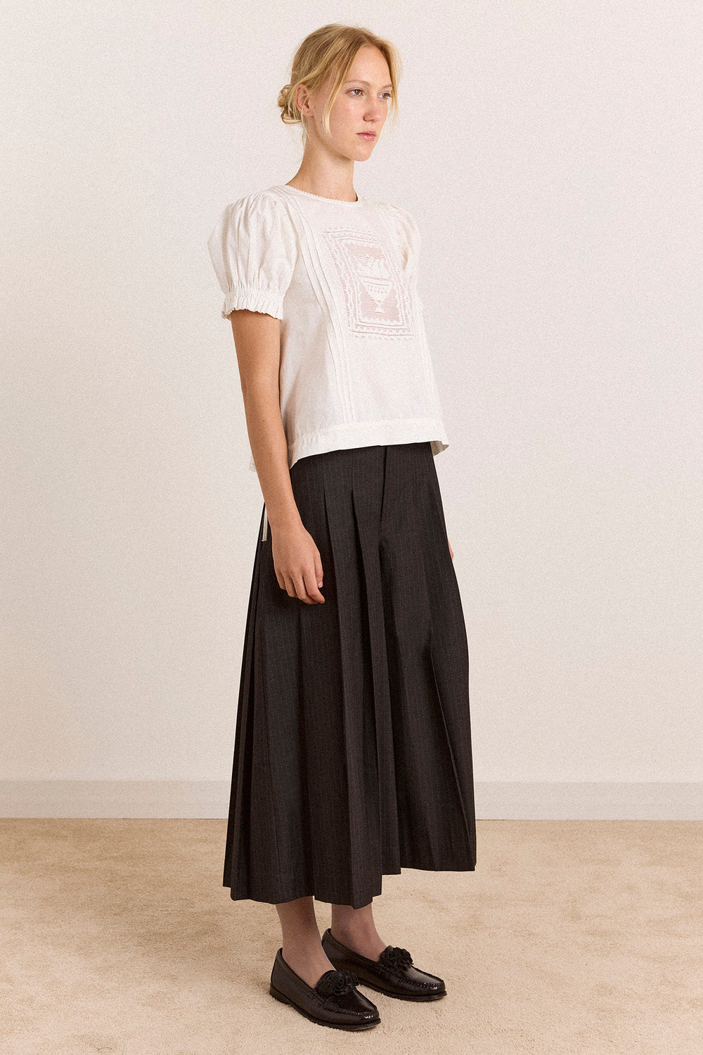 Winona Pleated Culotte - Tailored Pinstripe