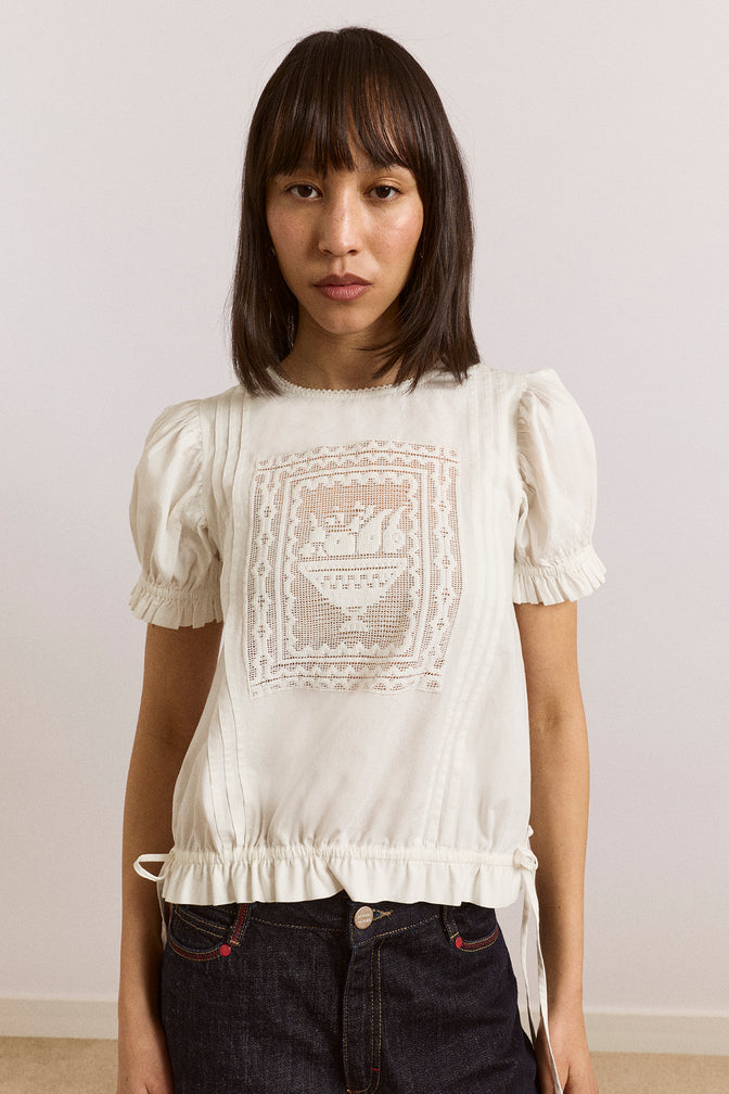 mabel lace insert blouse - white