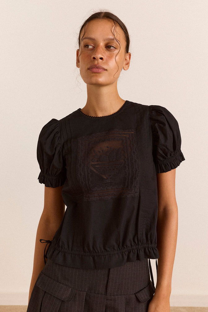 Mabel Lace Insert Blouse - Black