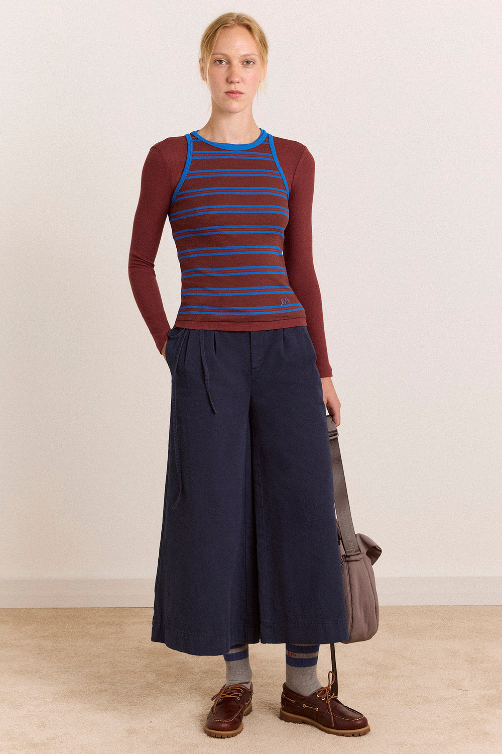 Manon Layered 2 In 1 Top - Burg/Blue